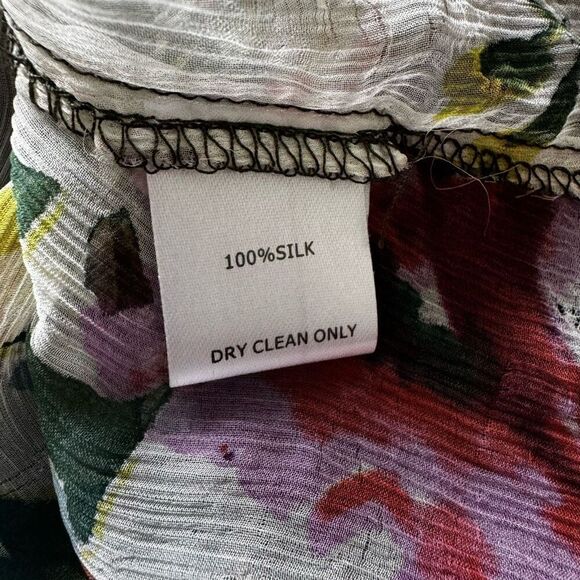 Boho Floral Sheer Chiffon Bell Sleeve 100% Silk Top - Picture 7 of 7